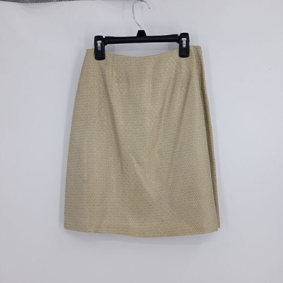 Vintage Cache Polka Dot Jacquard Metallic Gold Mini Pencil Skirt Sz 2 - Picture 1 of 10